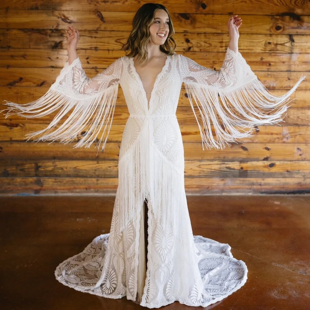 Brand new Birdie Bridal "Abbi" Dress - Western/Bohemian Wedding Dress w Fringe